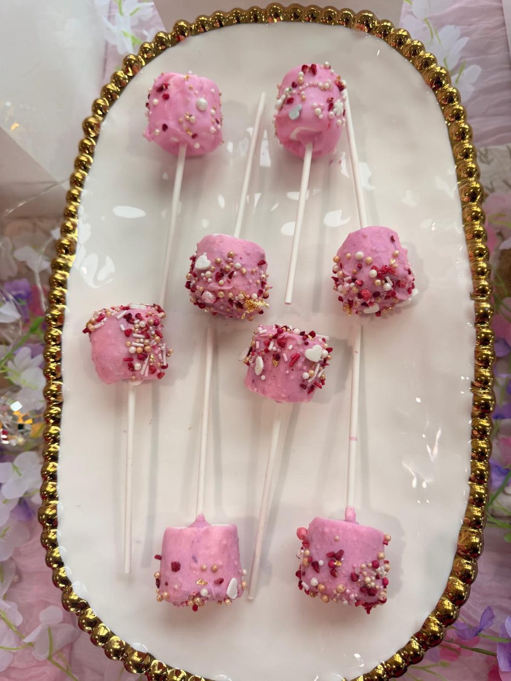 Pink marshmallow pops